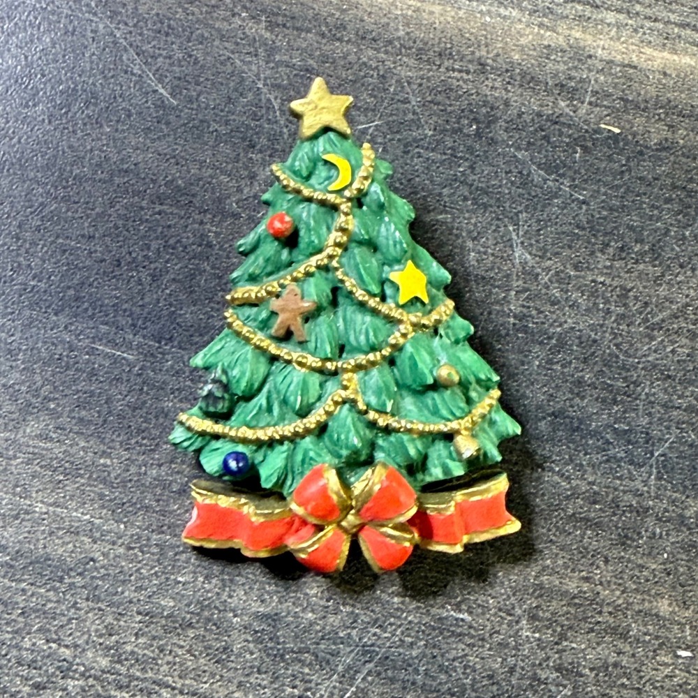 AGC Inc Christmas Tree Pin Brooch Green Red Gold Holiday Season Festive